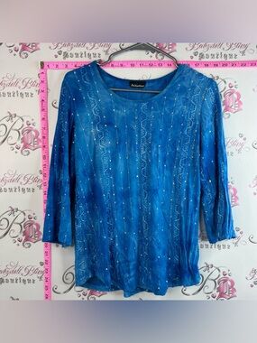 Initiatives top sparkly embroidered Blue Sequin-Detail Long Sleeve Women's Top